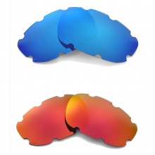 Walleva Fire Red + Ice Blue Polarized Replacement Vented Lenses for Oakley Split Jacket (OO9099 Series) Sunglasses